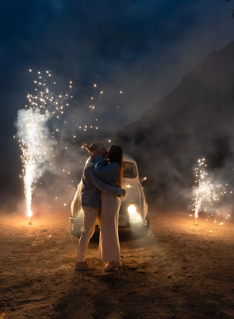Preboda con bengalas en Tabernas, Almería